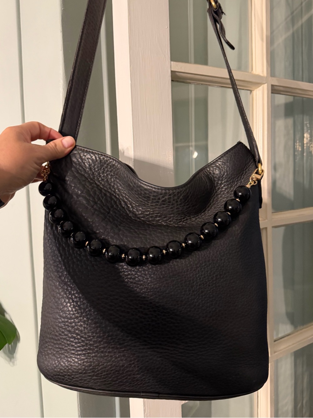 Coach Black Pebbled Leather Crossbody bucket Bag 4906 with Gold Hardware